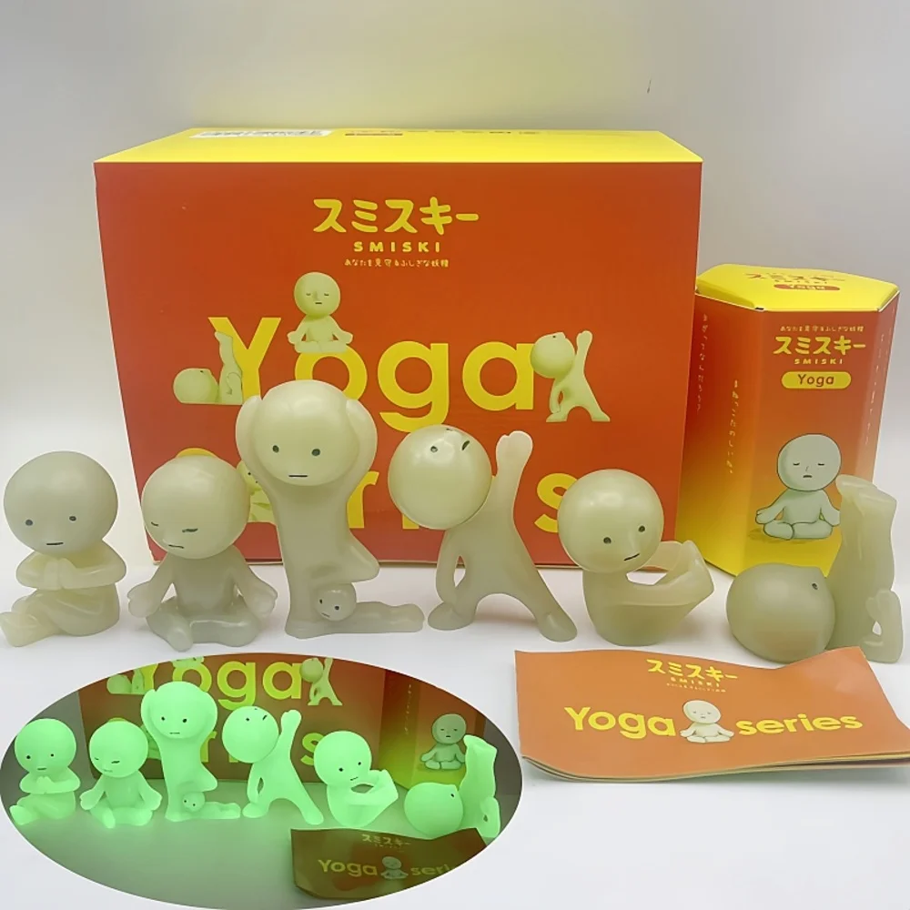 

Smiski Yoga Series Glow in The Dark Cute Green Action Figure Cartoon Desktop Decor Blind Box Collectible Gift Toy for Kids Boys