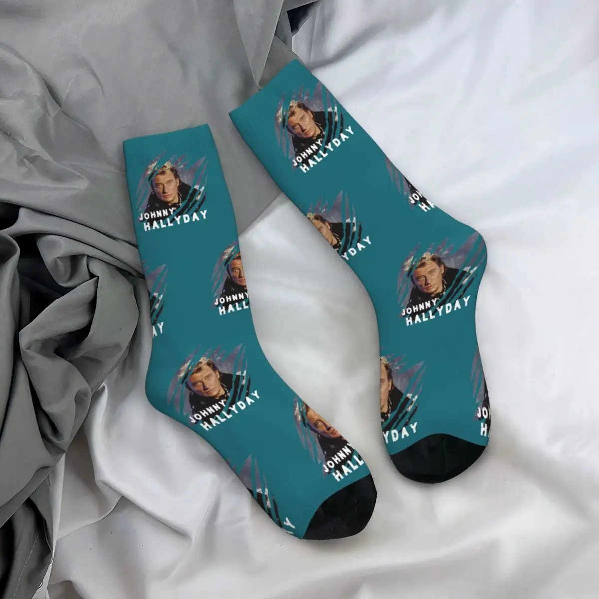 Johnny Hallyday Rocker Rocks Musical Art Socks Men Women  Fashion Socks Harajuku Spring Autumn Winter Middle Tube Socks Gift