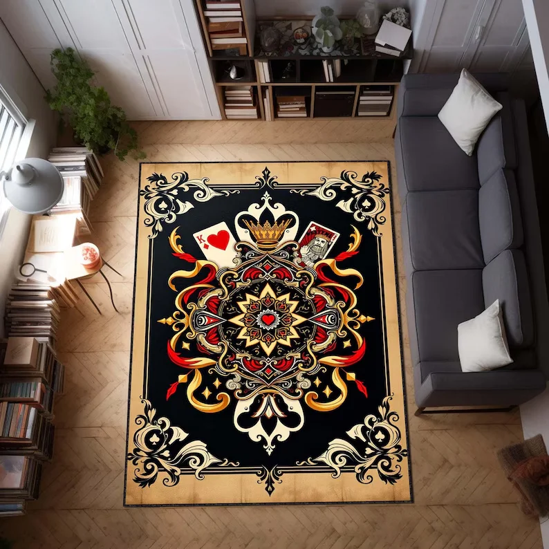 Art Deco Playing Cards Rug Vintage Poker Area Rug Game Room Decor Carpet Casino Style Rug Card Themed Home Accent Man Cave Rug