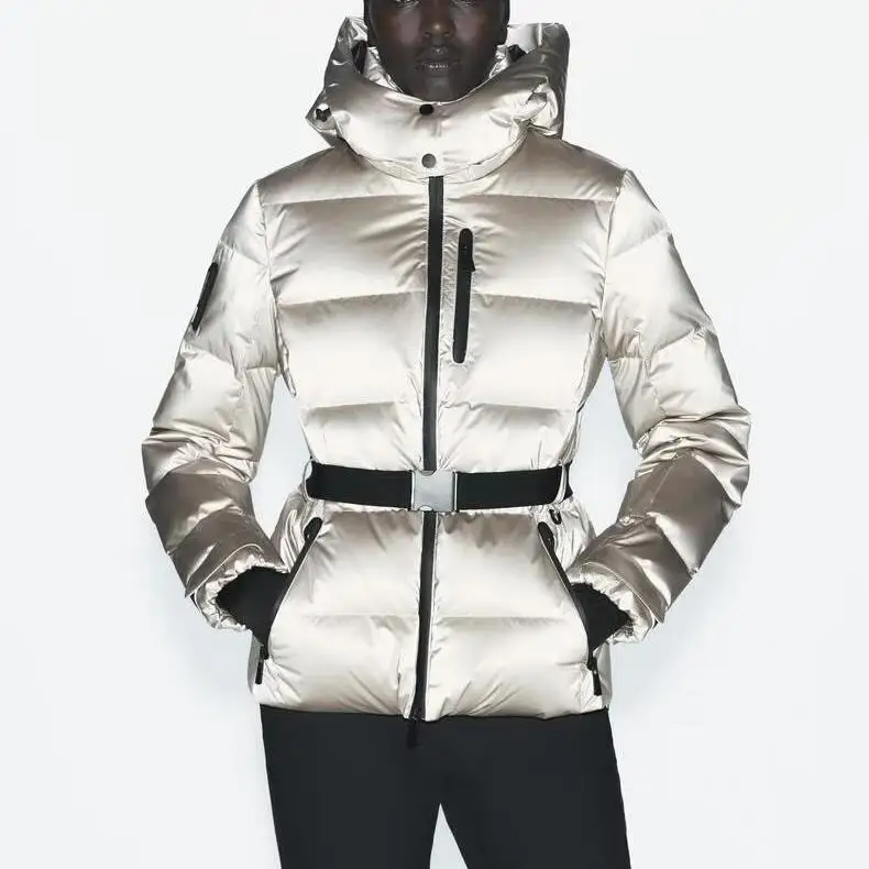 Warm Cotton Ski Jaet with Belt Collar Youth Faion Thiened Long Sve Zipper Closure  Color Men's Winter Coat