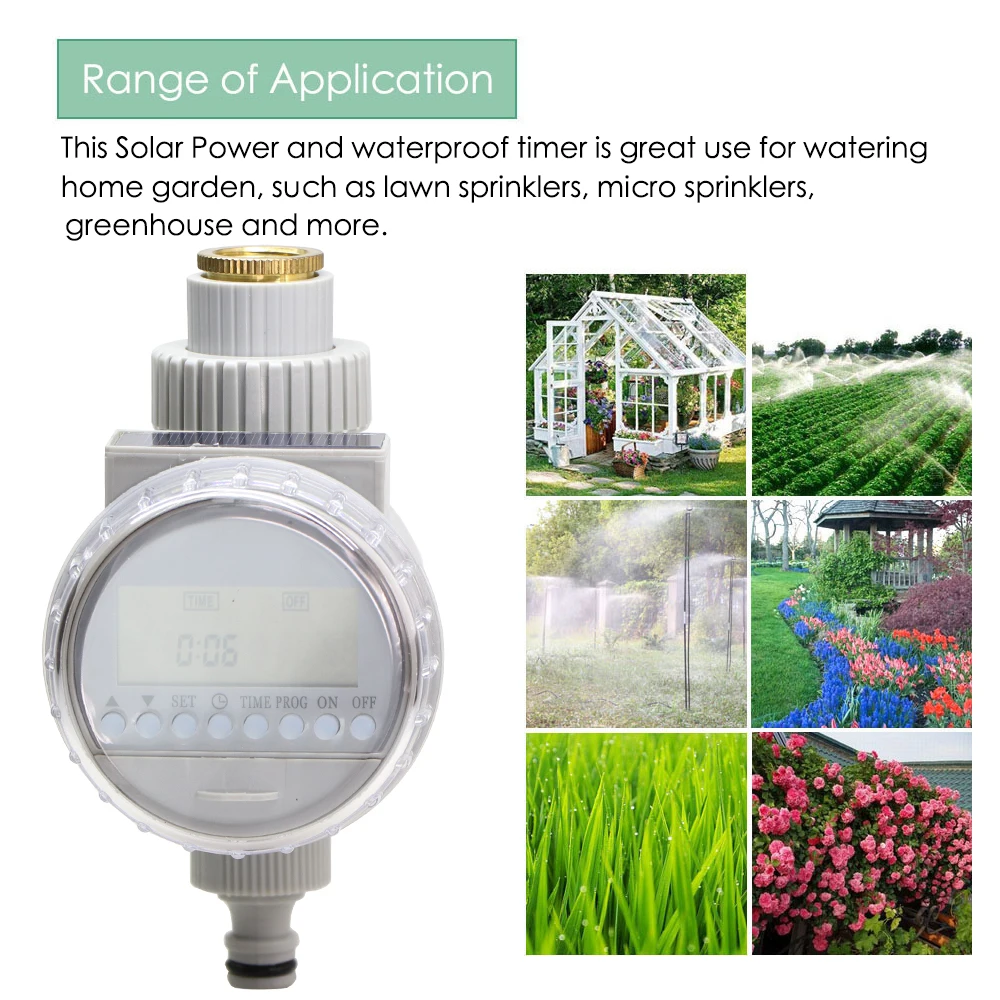 Waterproof Solar Power Water Timer for Garden Home Tap Control Valve Switch LCD Display Automatic Irrigation Solenoid Controller