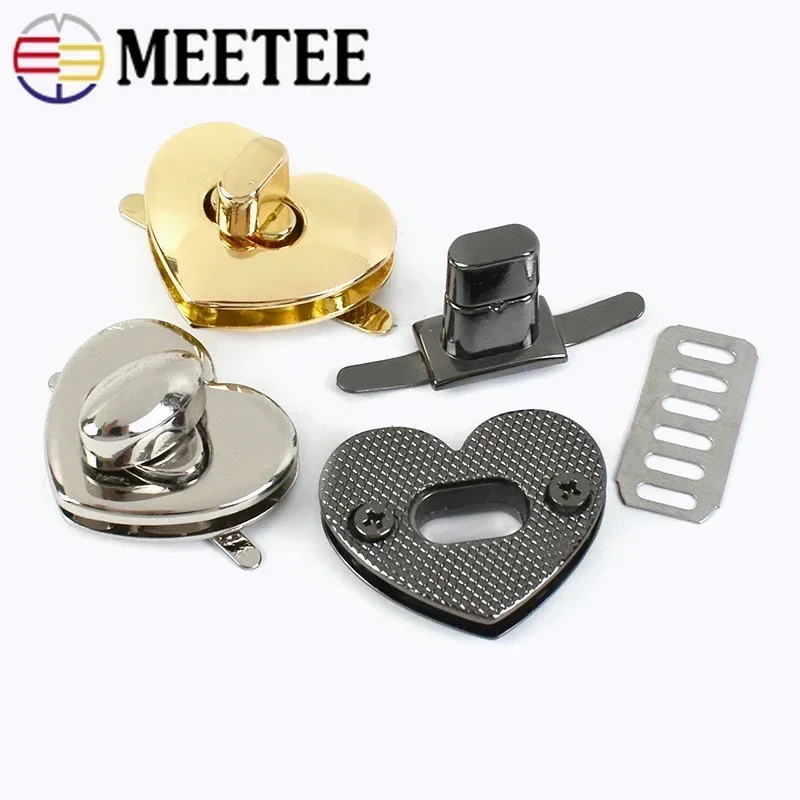 2/5/10Pcs Meetee 30X26/32X26mm Alloy Heart Twist Lock Clasp Bag Metal Turn Buckle Locks DIY Handbag Heart-shaped Closure Buckles