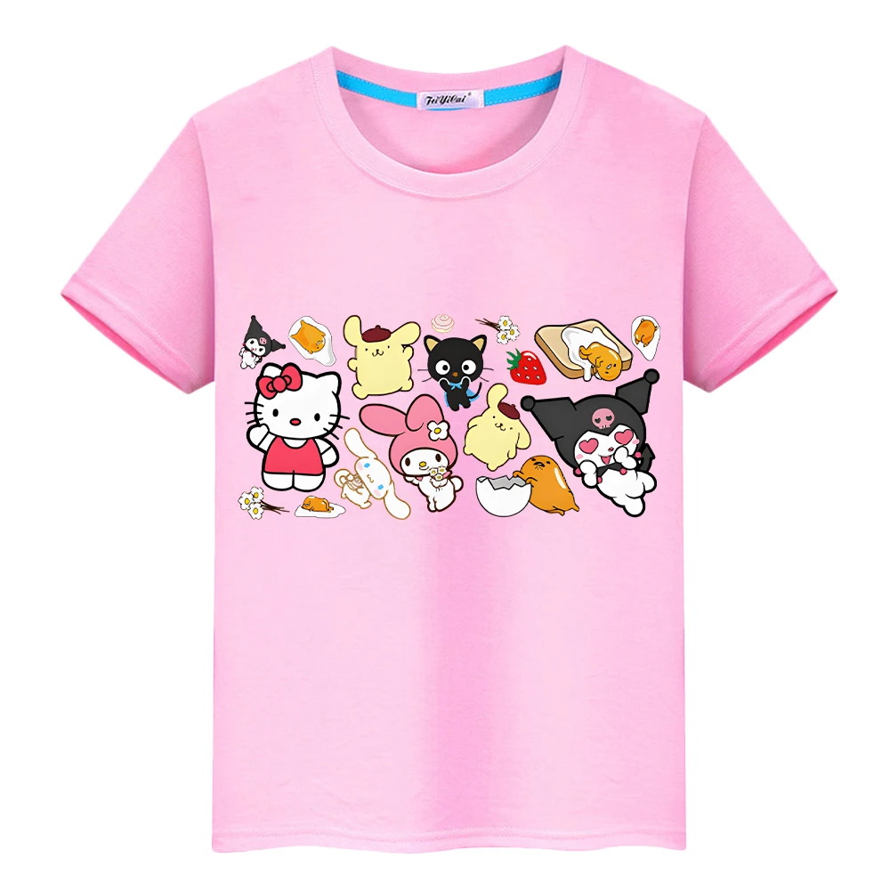 

hello kitty Print t shirt for kids boy 10years 100%Cotton anime Short y2k one piece pride tshirt Sanrio Kawaii Tops girl clothes