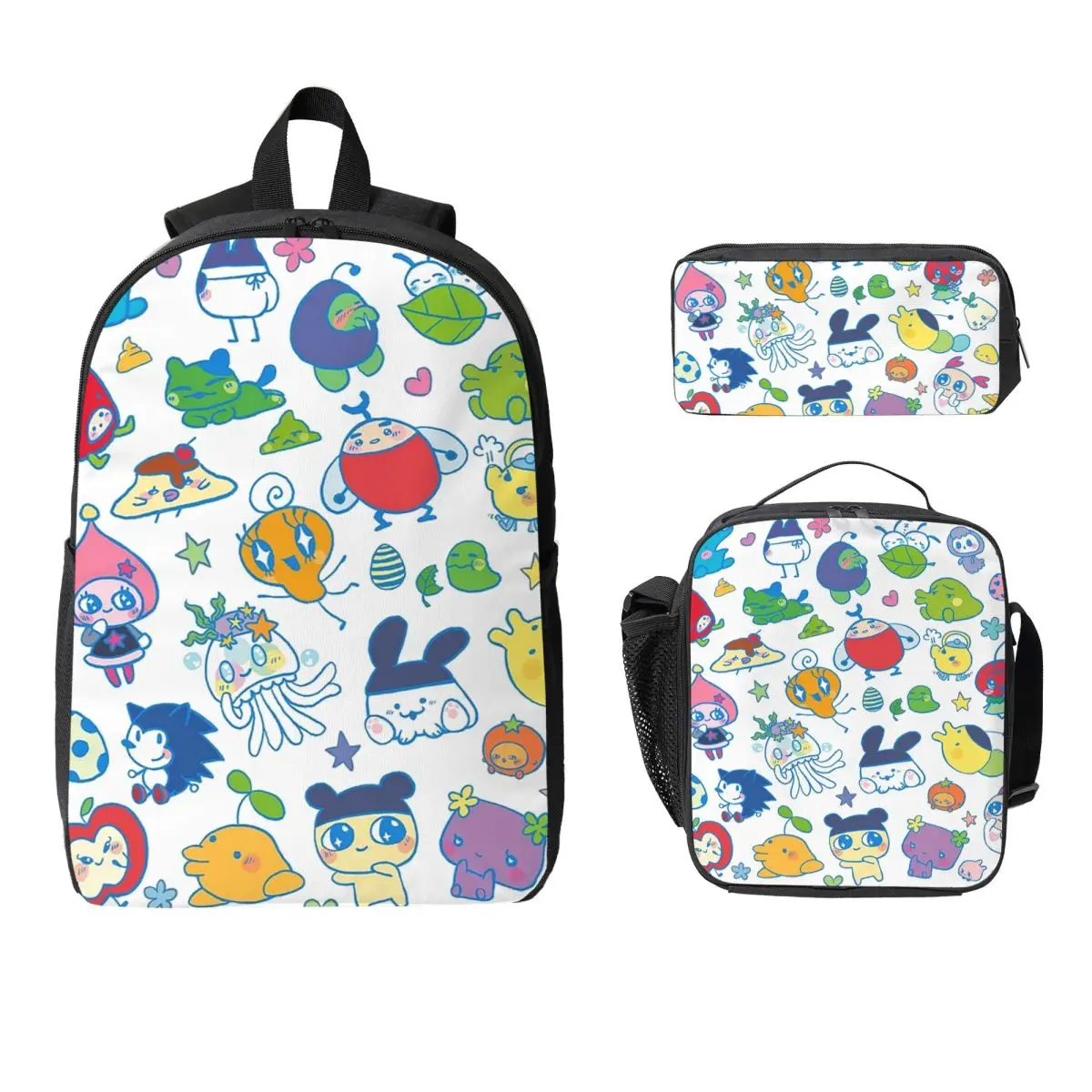 

Рюкзак Tamagotchi Friends, студенческий рюкзак для мальчиков и девочек, школьная сумка, сумки на плечо для ноутбука, 3 шт., изолированная сумка для обеда, пенал