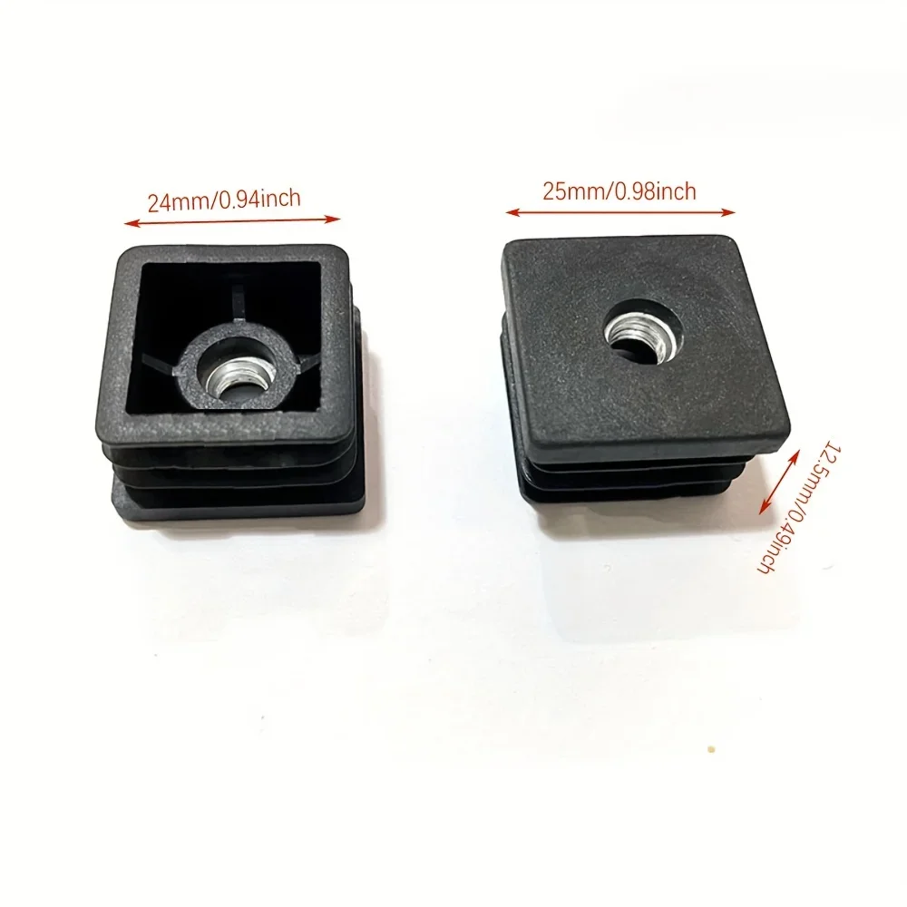 M8 rubber 25mm square tube insert with stainless steel nut, protective tube plug for furniture floor protection