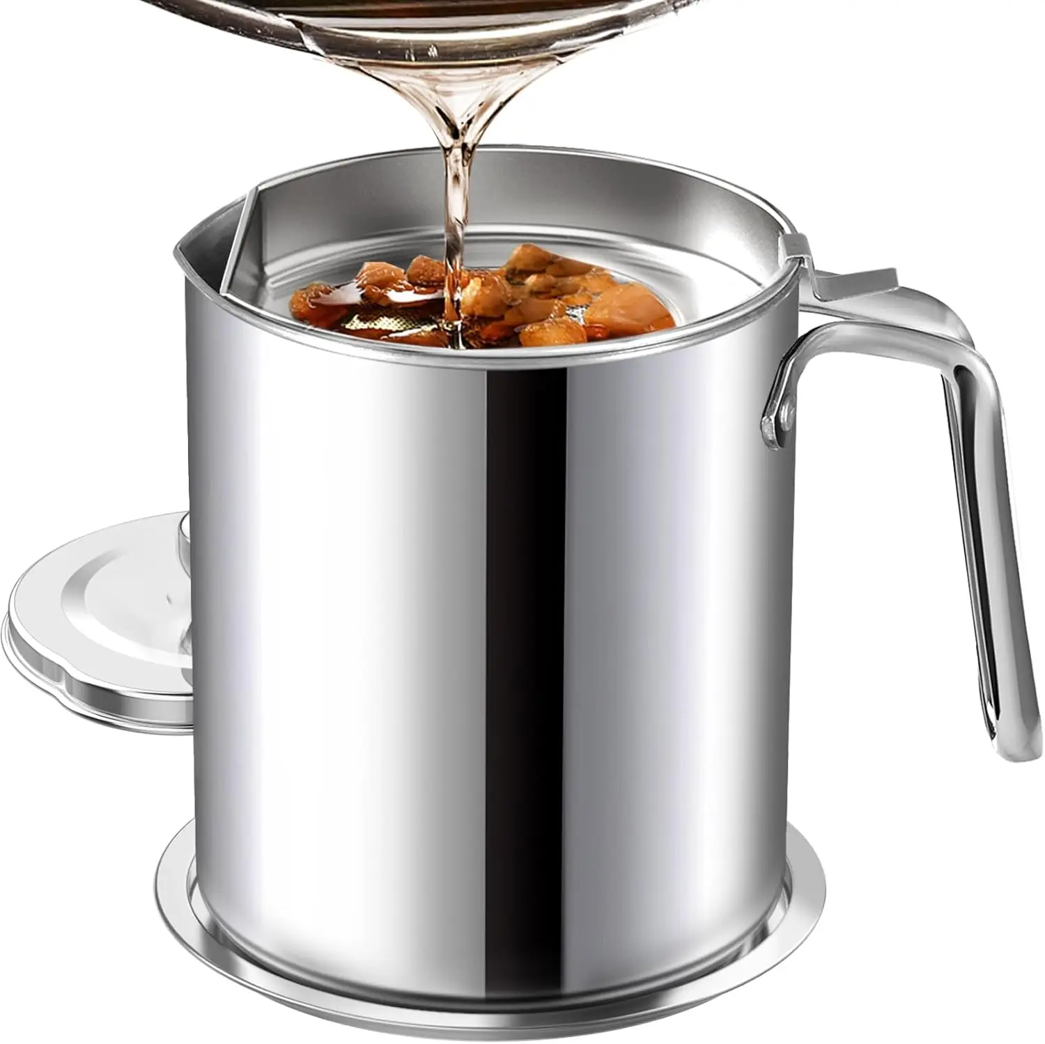 

Grease Container Stainless Steel Bacon Grease Saver with Fine Mesh Strainer 2L / 67.6 fl oz Oil Container Grease Can wit