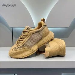 Chunky Sneaker Men Designer Increased Internal Platform Board Shoes Fashion Casual Microfiber Leather Mesh Breathable Sport Shoe