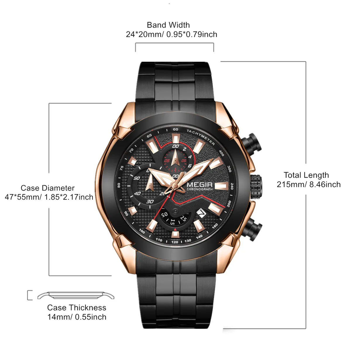 MEGIR موضة ساعات رجالية الأعمال كرونوغراف الفولاذ المقاوم للصدأ كوارتز ساعة اليد مقاوم للماء ساعة التقويم Reloj Hombre 2065