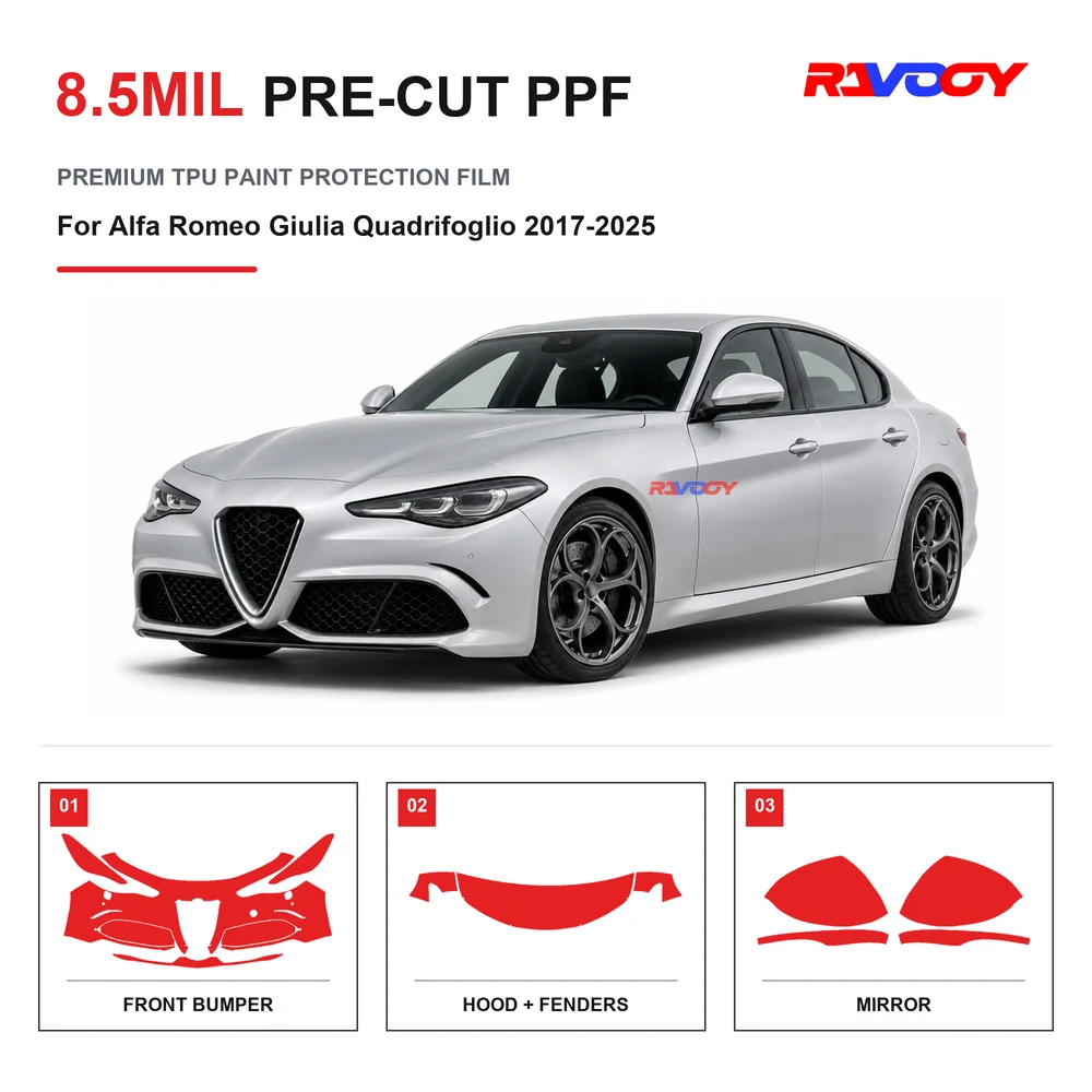 Precut PPF For Alfa Romeo Giulia Quadrifoglio 2017-2025 8.5mil TPU Clear Paint Protection Film Self Healing Hydrophobic UV