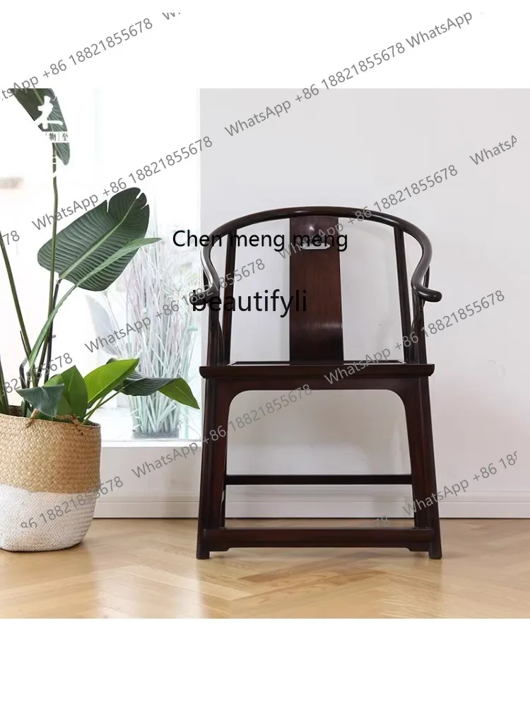 Ming Rosewood round-Backed Armchair Small Leaf Chinese Style round-Backed Armchair Officer's Cap Solid Wood Tea Chair Mortise
