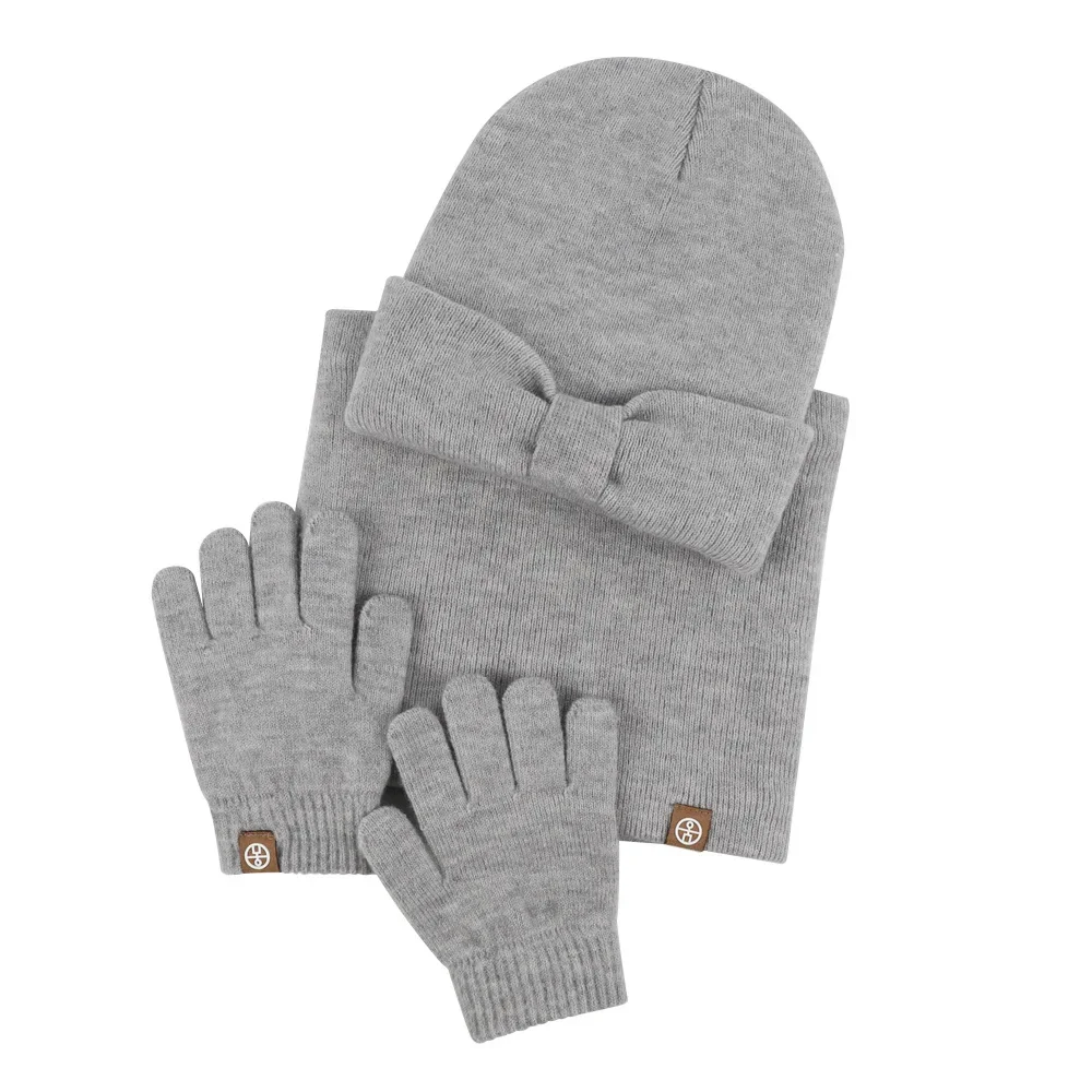 3pcs Set Baby Children Winter Hat Scarf Glove Solid Color Knit Beanies Snood Neck Warm Girls Boy Winter Cap Set 1-5Years