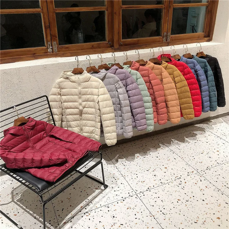 

Autumn Winter Women Oversize Hooded Down Coat Ultra Light White Duck Down Jacket Parkas Ladies Slim Puffer Outwears Short Tops
