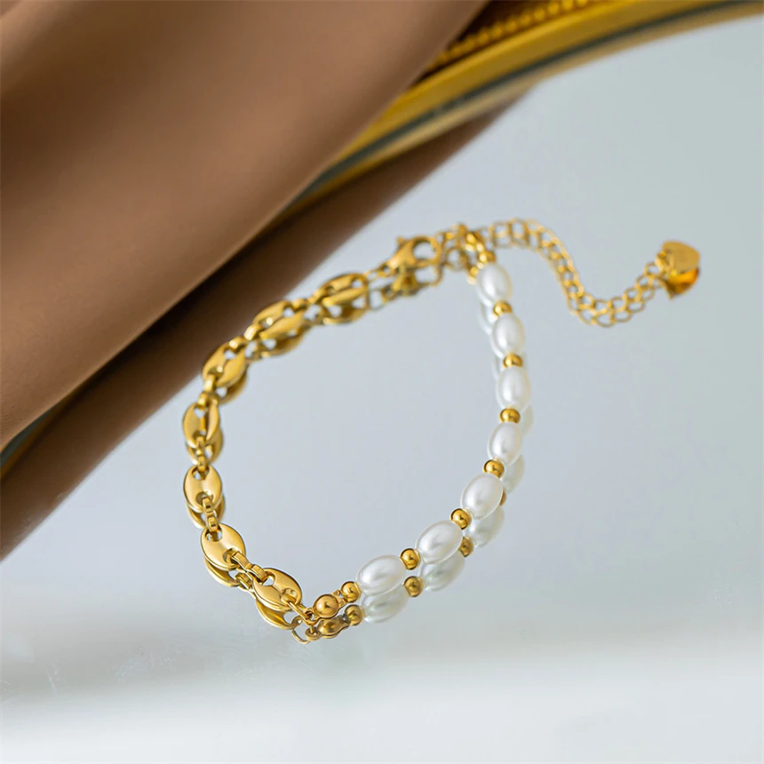 316L Stainless Steel Vintage Pig Nose Shape Pearl Asymmetr Charms Chain Bracelets For Women Fashion Fine Jewelry Gifts