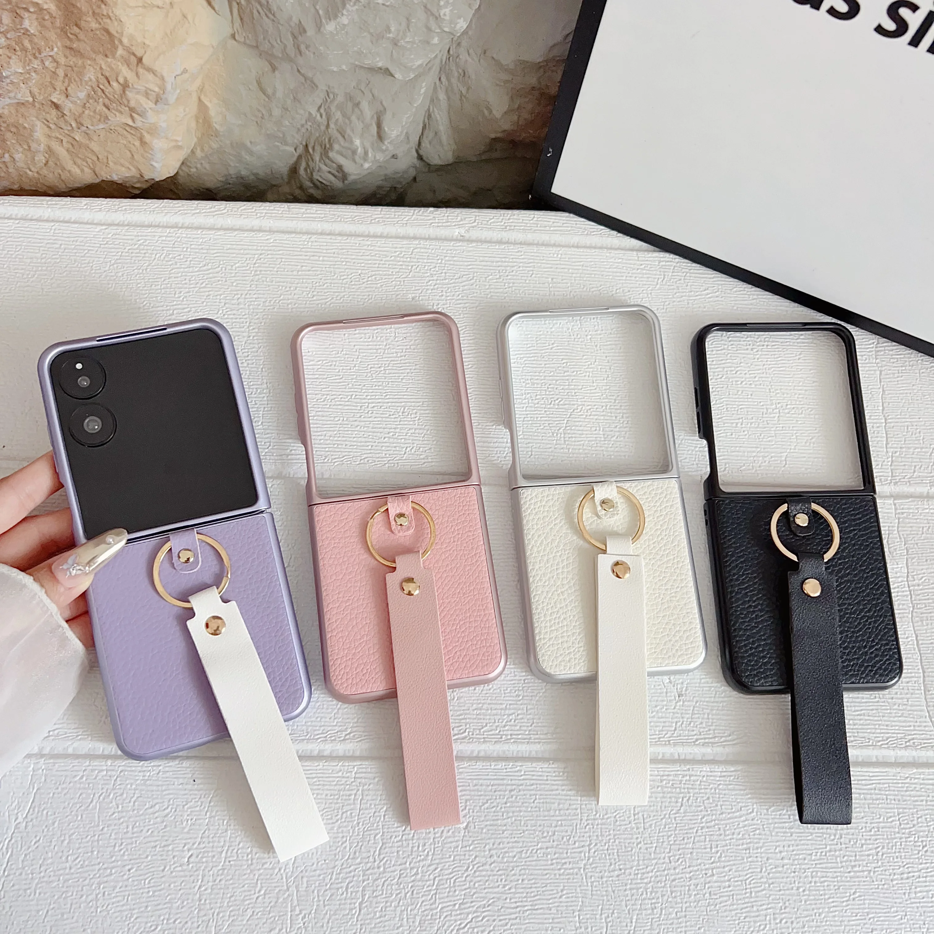 حافظة هاتف جلدية فاخرة بنمط الليتشي مناسبة لهاتف Xiaomi Mix flip، Mix flip2 مع غطاء إبزيم حبل اليد #2