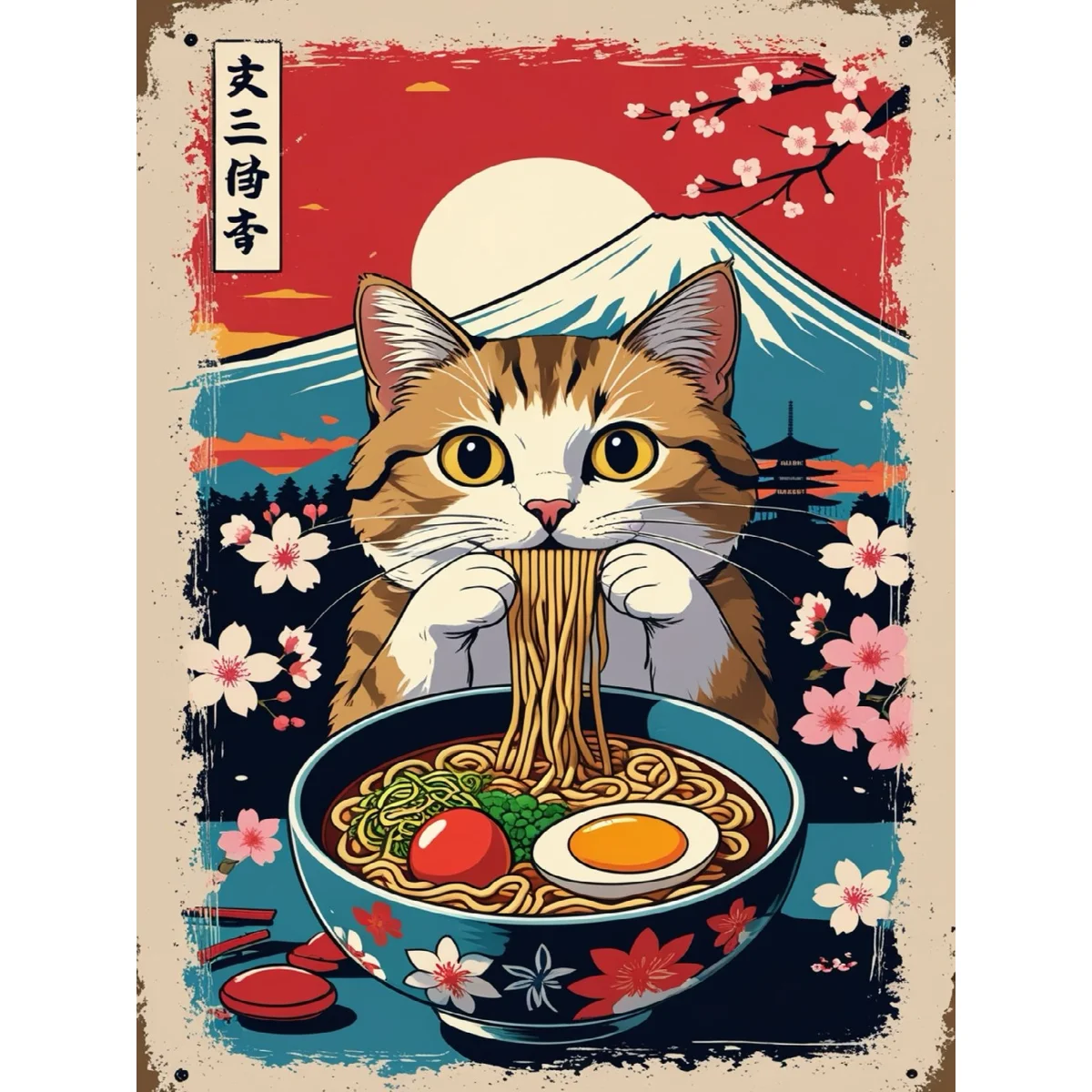 1 Stück 30x40cm/11,8x15,7 Zoll, 11Ct/14Ct Kreuzstich-Set, DIY Valentinstagsgeschenk, Stickerei-Set für Festlichkeiten, Ramen-Katze im japanischen Stil – Detail 4
