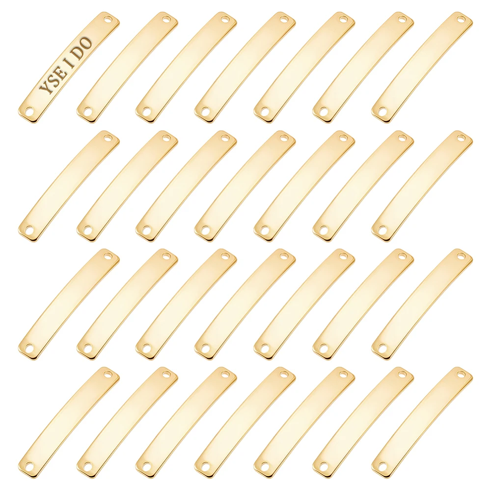 30Pcs 18K Gold Plated 18K Gold Plated Stamping Blanks Curved Rectangle Links 28mm Stainless Steel Bar Links Jewelry Connectors