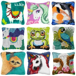Unicorn Alpaca Frog 3D Segment Embroidery Pillow Animal Coarse Wool Cross Stitch Latch Hook Pillow DIY Embroidery Latch Hook Kit
