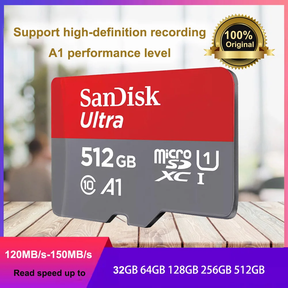 

100% Original Sandisk Micro SD Card A1 Class10 TF Card 32GB 64GB 128GB Memory Card 512GB 256GB Tarjeta Micro SD For Samrtphone