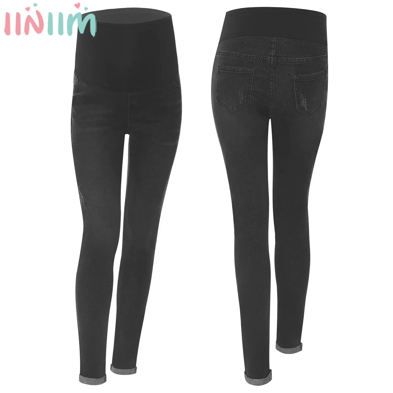 

Pregnant Woman High Waist Support Belly Jeans Hip Lifting Elastic Denim Pants Shorts Daily Work Costume Streetwear Loungewear