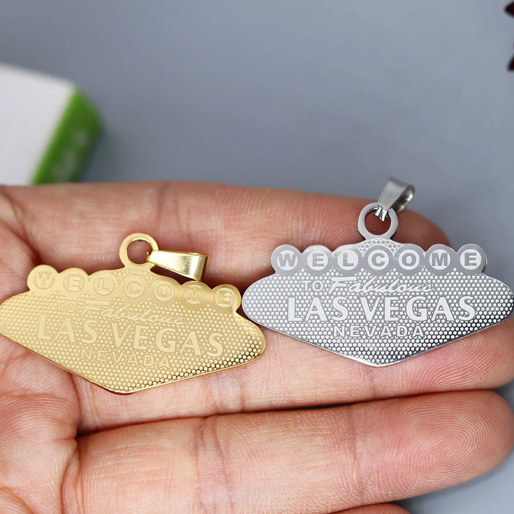 2pcs WELCOME To Florence NEVADA Stainless Steel Las Vegas Pendant Gold Plated DIY Keychain Necklace Jewelry Making Accessories