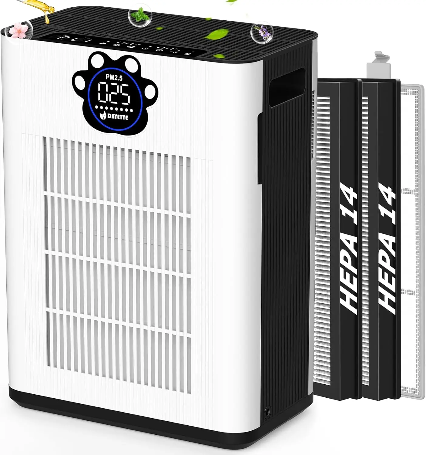 

DAYETTEAir Purifiers for Home Large Room Up to 3400 Ft² with 2x H14 HEPA Filters Double Air Inlet Air Cleaner with PM2 5 TVOC