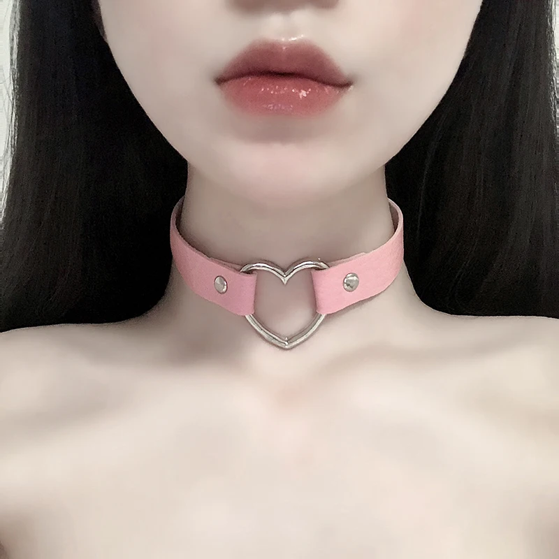 UYEE seksowny naszyjnik w kształcie serca gotycki naszyjnik naszyjnik PU skórzana uprząż kobiet prezent punkowy Choker naszyjnik Cosplay Y2k