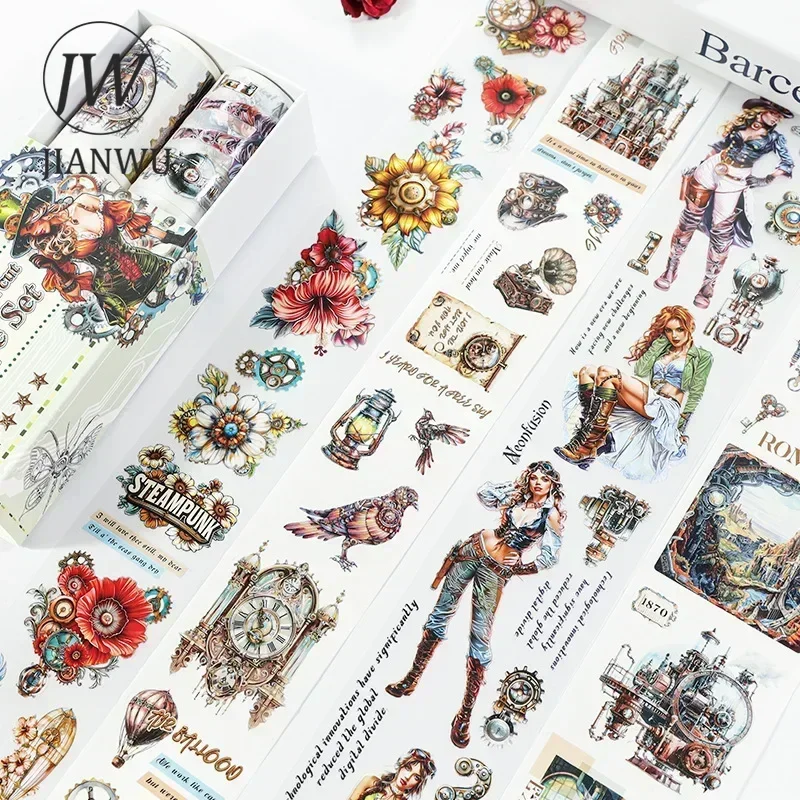 JIANWU 4 Rolls/set Punk Vintage Christmas Character Landscaping Material Collage Tape Creative DIY Journal Stationery