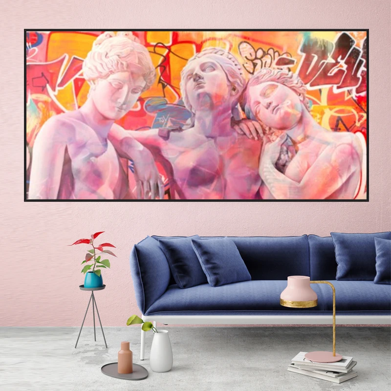 The Three Goddess Sculpture Graffiti Canvas Paintings Ancient Greece Wall Art Poster and Prints for Living Room Home Room Decor