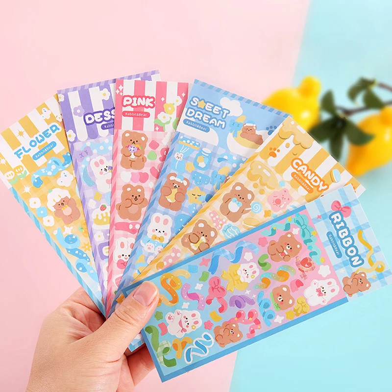 6 Sheets Kawaii Cute Shiny Photo Decorative Stickers Cartoon Decoration Journal Korean Hand Account Stationery Small Pattern