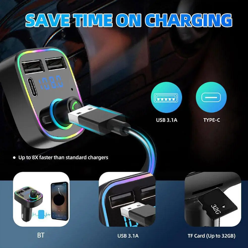 FM Transmitter In Car Bluetooth Hands-free Cross-border Car MP3 In Car FM Card In Car MP3  Car Bluetooth 5.0 FM Transmitter