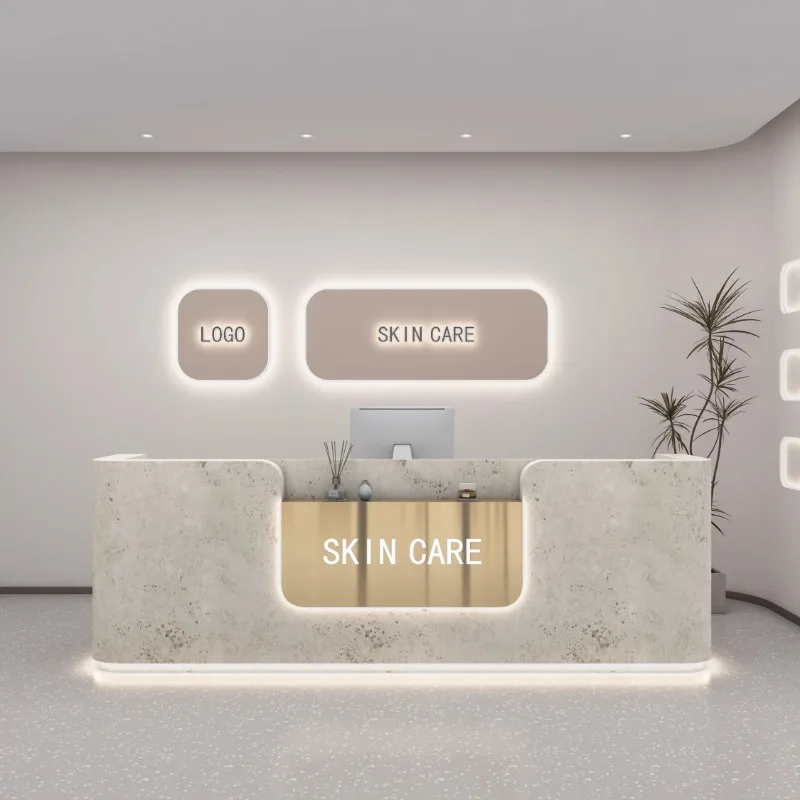 Logo Beauty Reception Desks Counter Aesthetics Office Computer Reception Desks Modern Design Empfangs Tresen Nordic Furniture