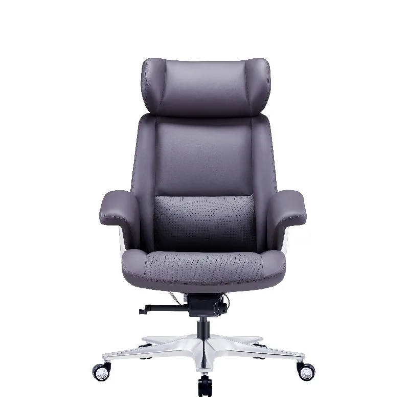 Leather Executive Office Chair with Walnut Back, Ergonomic CEO Boss Chair