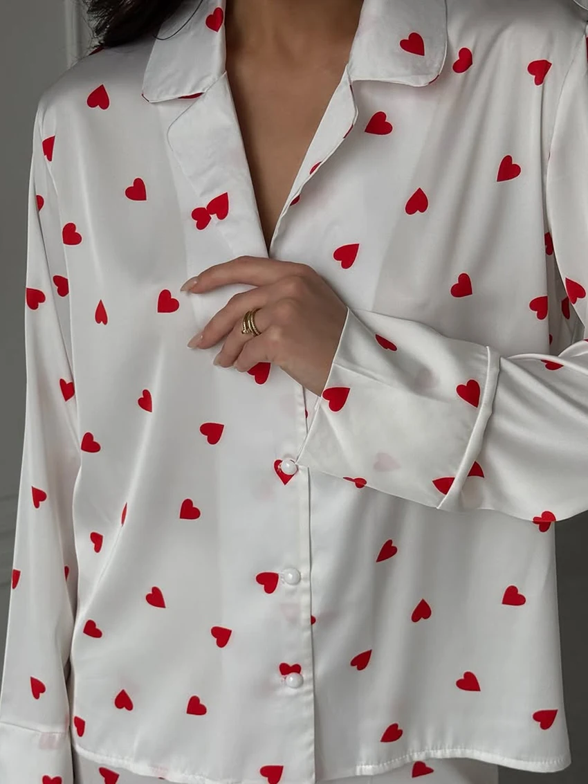 Marthaqiqi Printing Women Pajama Set Long Sleeve Nightgown Turn-Down Collar Nightwear Pants Casual Ladies Sleepwear 2 Piece Suit