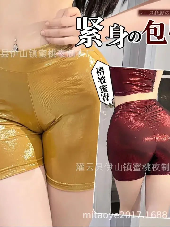 Sexy Shiny Ruched Abalone Shorts Hot Low Waist Nightclub Female Gold Silver Shorts Hot Sexy Women Shorts 2025 New  OHS8