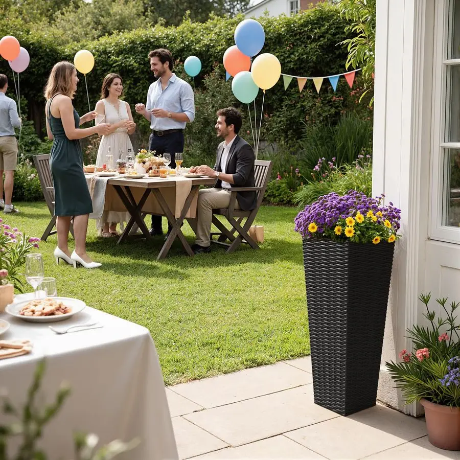 

Набор из 2 пластиковых кашпо высотой 24 дюйма с текстурой ротанга, со съемным внутренним горшком и дренажными отверстиями, для декоративного оформления внутри и снаружи помещений