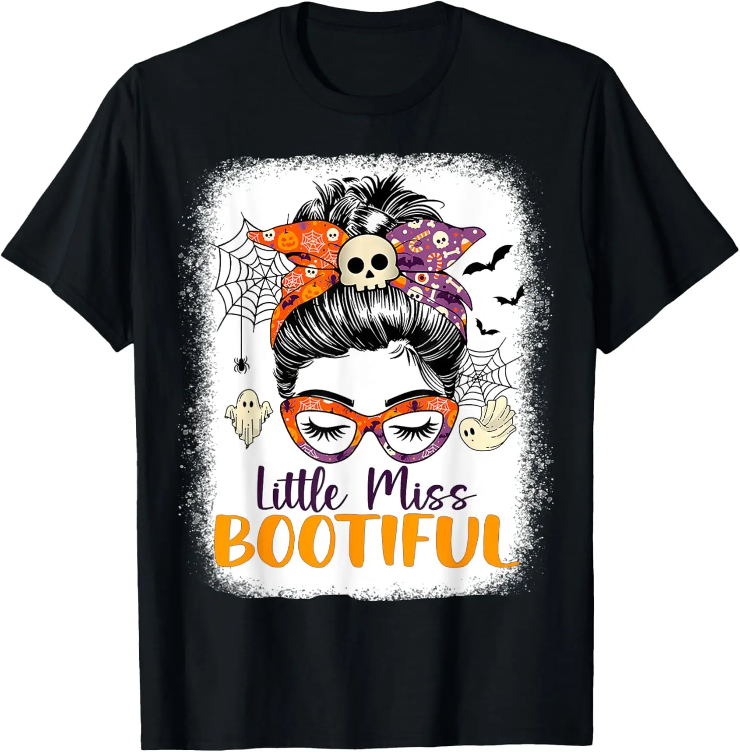 Messy Bun Little Miss Bootiful Boo Halloween Costume Girls T-Shirt