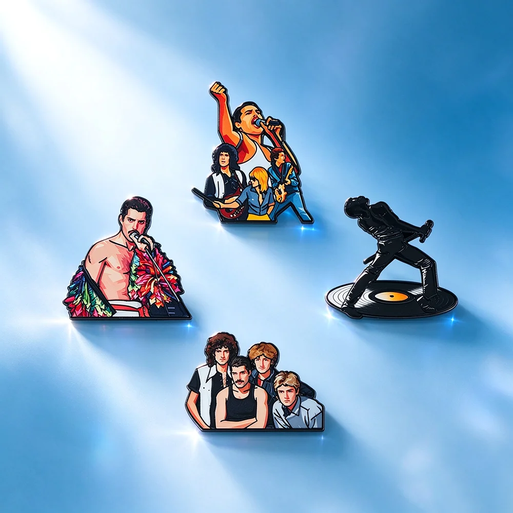 4Pcs Vintage Rock Band Brooches Set Classic Rock Music Singer Metal Badges for Backpack Fans Collectible Pin Gift