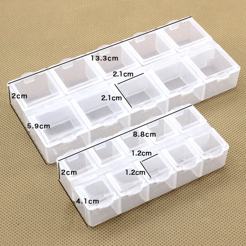 Boîte de Rangement Rectangulaire en Plastique à 10 Grilles, Conteneur pour Boucles d'Oreilles, Bijoux et Perles