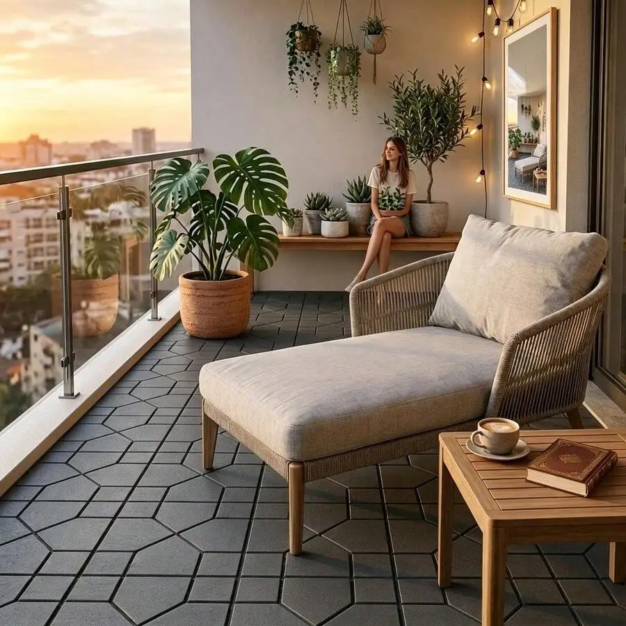 Interlocking PVC Deck Tiles - 12' X 12' All-Weather Patio Flooring - High Load Capacity Waterproof Non-Slip Pavers For Balcony,
