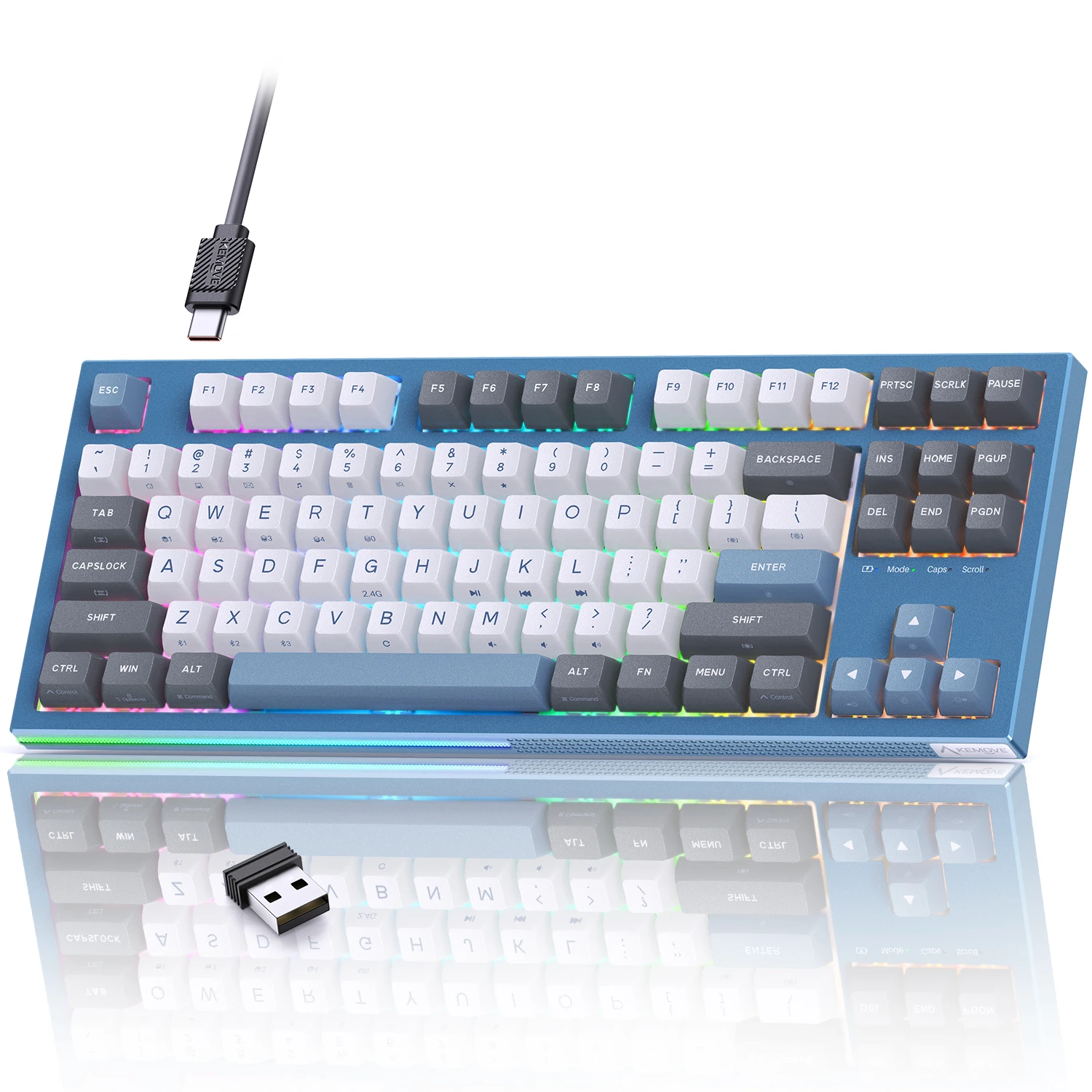 Imagem -01 - Kemove-teclado Mecânico sem Fio para Jogos Teclado Hot-swappable 80 Tkl Rgb Bluetooth 5.0 2.4g Modos com Fio K87 kemove teclado mecanico sem fio para jogos teclado hot swappable 80 tkl rgb bluetooth 50 24g modos com fio k87 01