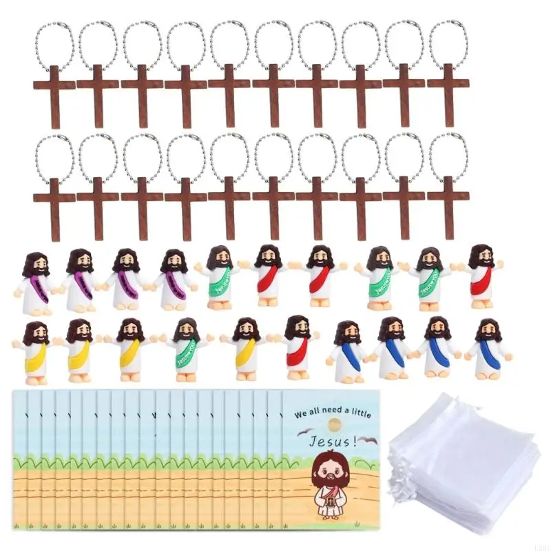 

L9BE 20 Set Holy Figurines with Crosses Inspirational Prayer Cards Religious Crafts