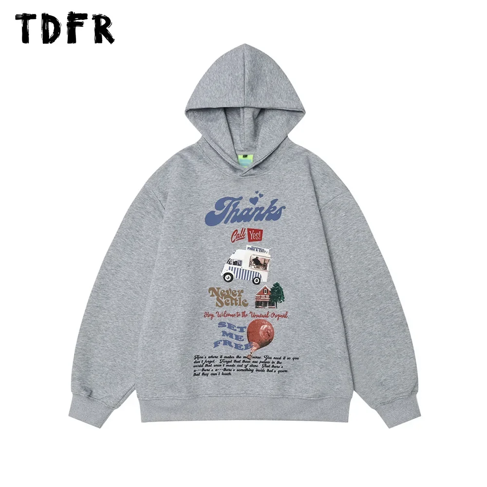 

Letter Print Hooded Sweatshirts Mens Retro Casual Loose Drop Shoulder Long Sleeve Hoodies Men