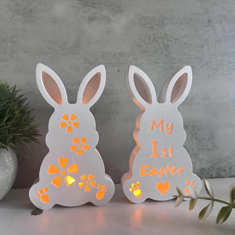 3D Easter Bunny Shape Atmosphere Light Decoration Silicone Mold Hollow Butterfly Heart Rabbit Decoration Plaster Drop Glue Mold