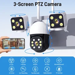 Smart WiFi Security Cameras 12MP 6K 3 Lens 3 Screens Waterproof Wireless CCTV PTZ 360 Intelligent Outdoor Surveillance Camera