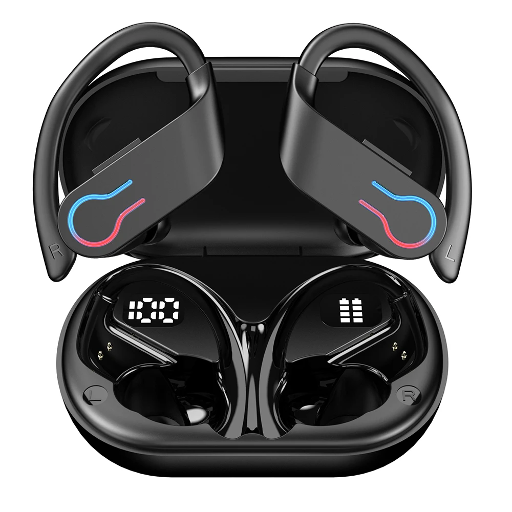 Mpow Q63 Bluetooth 5.3 Wireless Earbuds with Mic IPX7 Waterproof 200H Earphones with Hooks for Sports Running Workout Gym