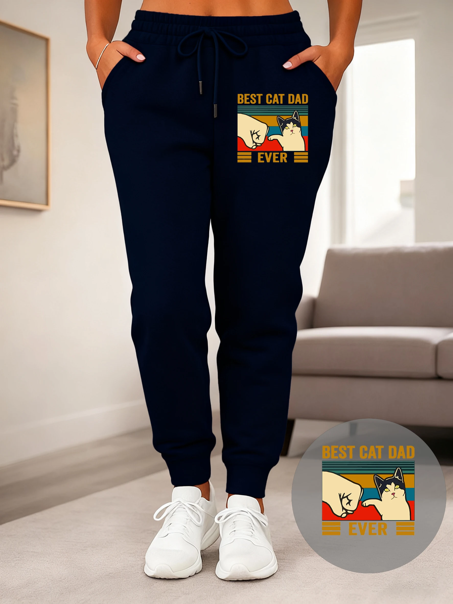 Best Cat Dad Ever Stampa Pantaloni da jogging Donna Pantaloni sportivi in pile con coulisse Sport All-Match Streetwear Casual Autunno Pantaloni femminili