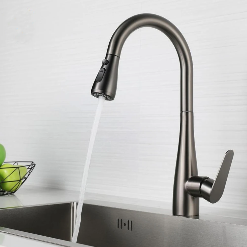 

Kitchen Mixer Faucet 304 Stainless Steel Body Material 80 Cm Hose Pulling Out Mixer Water Cold & Hot 4 Black , Brushed GreyWhite