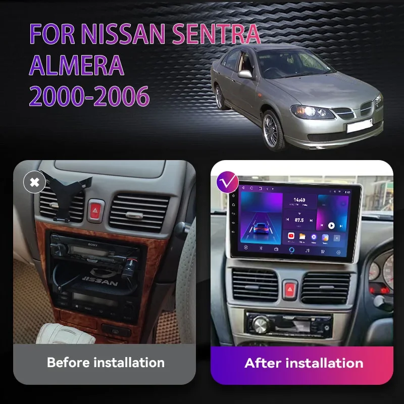 Android 12.0 2 Din Car Radio Multimedia Video Player For Nissan Sentra Almera 2000-2006 Carplay Navigation 4G 8+128G Head Unit