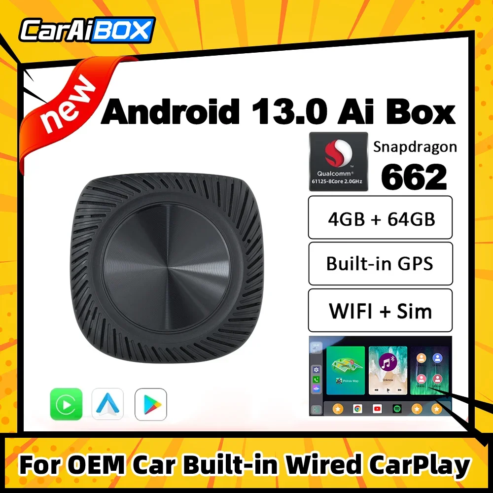 

CarAiBOX Android 13,0 CarPlay Ai Box Qualcomm 662 8-ядерный чип беспроводной CarPlay Android Авто Built-in GPS Google Play Store