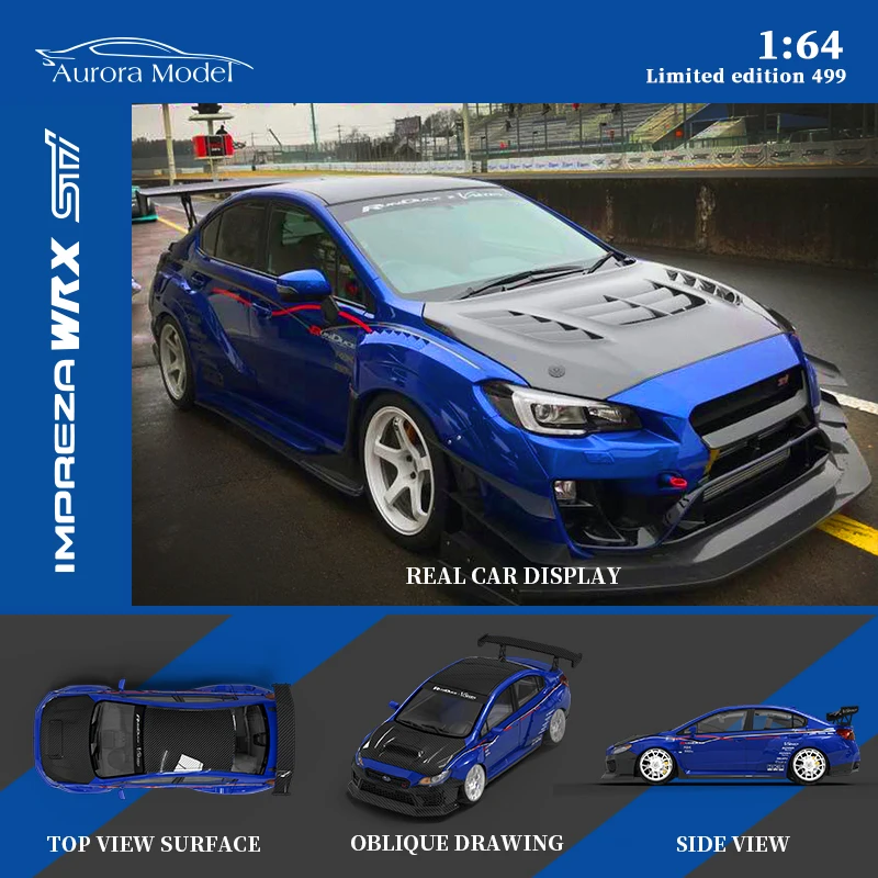 

Aurora 1:64 Toy Model Car WRX STI Alloy Die-Cast Sport Vehicle -Metal Blue & HKS Coating